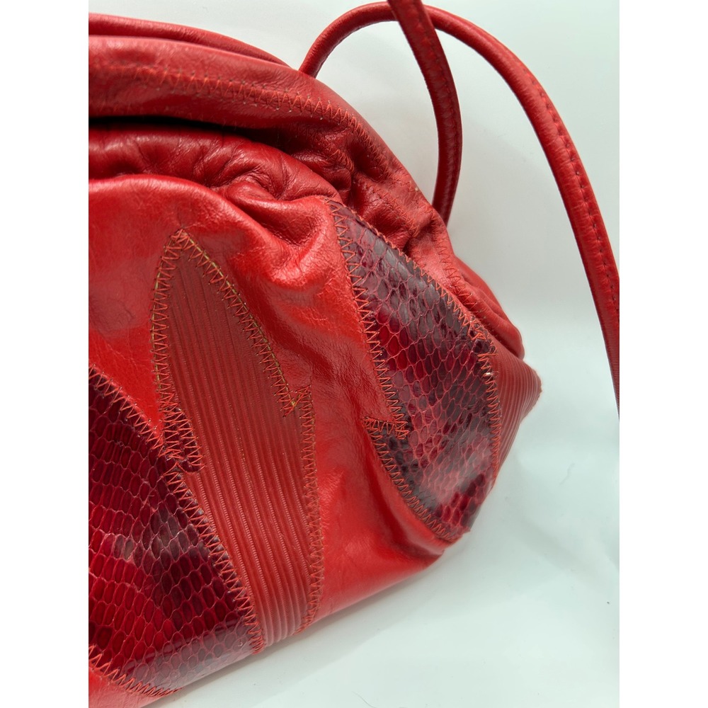 Vintage‎ Red Leather Crossbody Bag Patchwork Textured/Animal Design - Picture 9 of 14